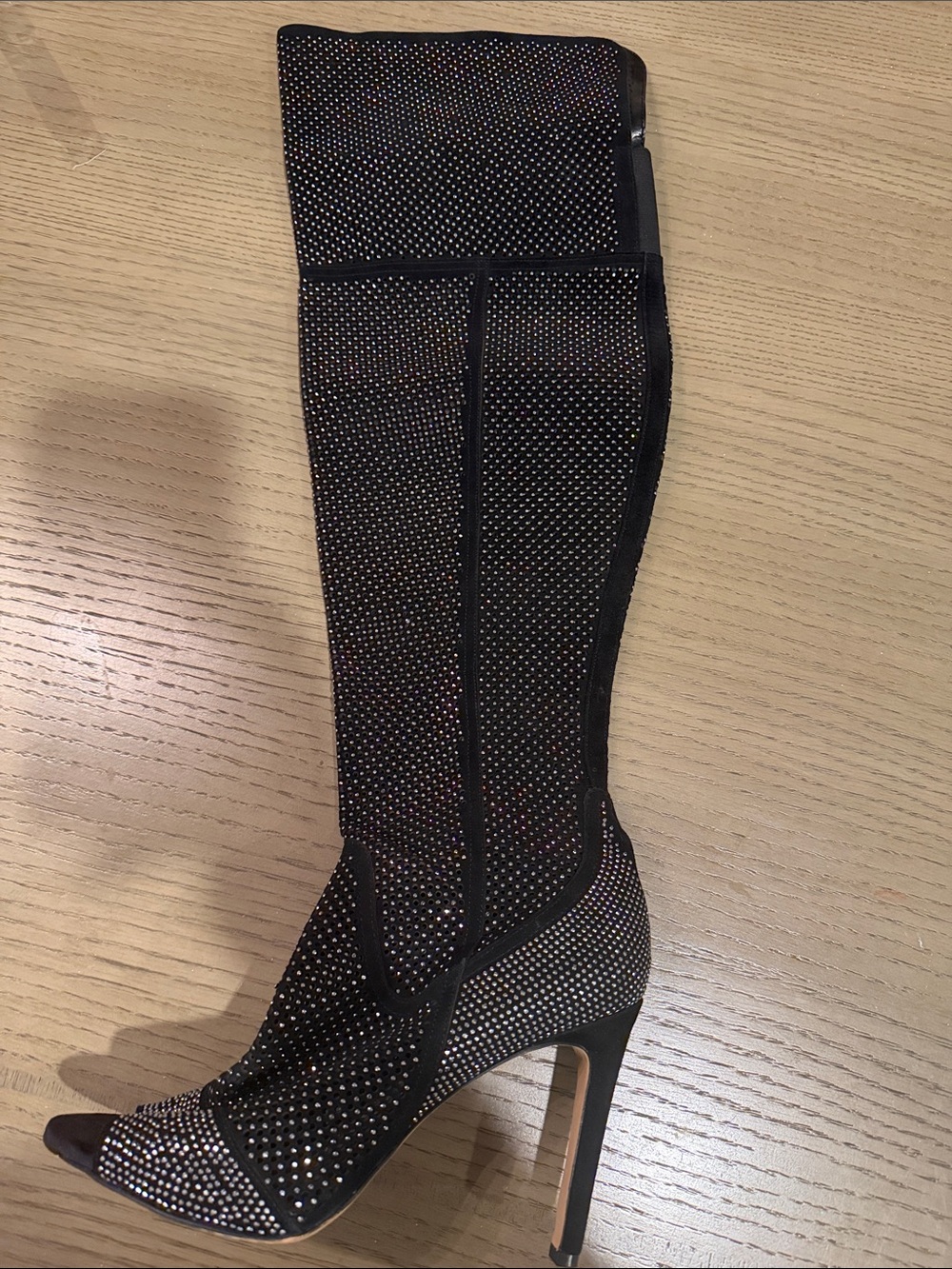 Vince Camuto Black Rhinestone Over-the-Knee Stiletto Boots